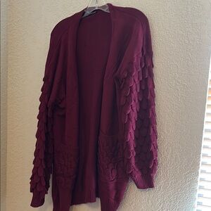 Elegant Maroon Cardigan with Textured Sleeves